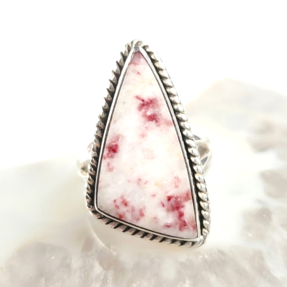 Sterling Silver Rare Cinnabar Triangle Ring Size 7.5 - Picture 9 of 14